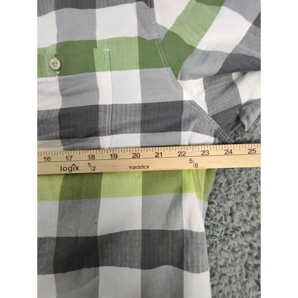 The North‎ Face Men's Shirt XL Gray Yellow Plaid Short Sleeve Button Up Outdoor